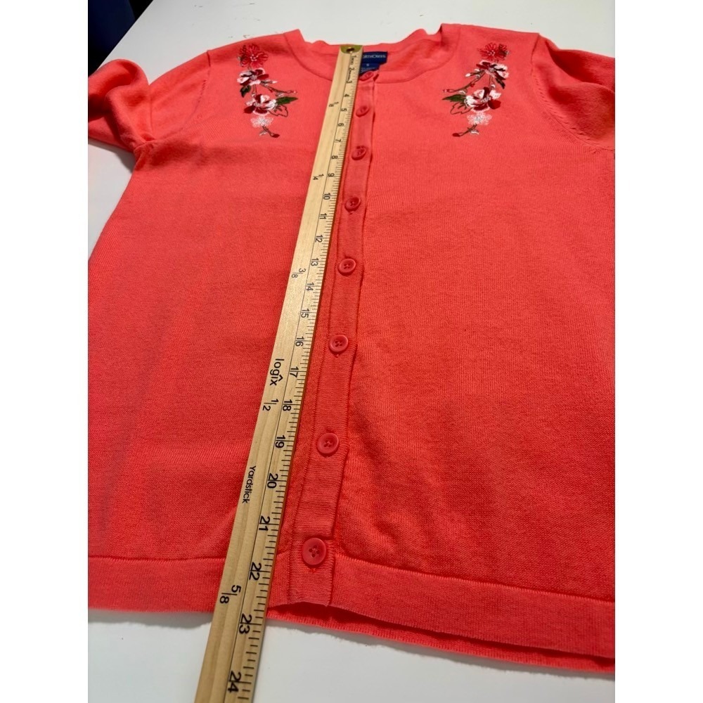 Cardigan Swater Women S Coral Floral Embroidered Cotton‎ Grandma Cottage Fairy - Picture 7 of 13